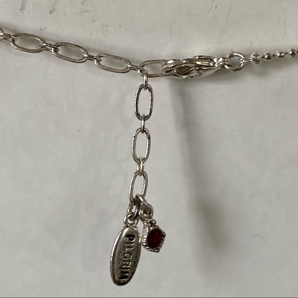 Pilgrim Danish designed red crystal enamel flowers silver plated necklace. Used - Picture 7 of 10